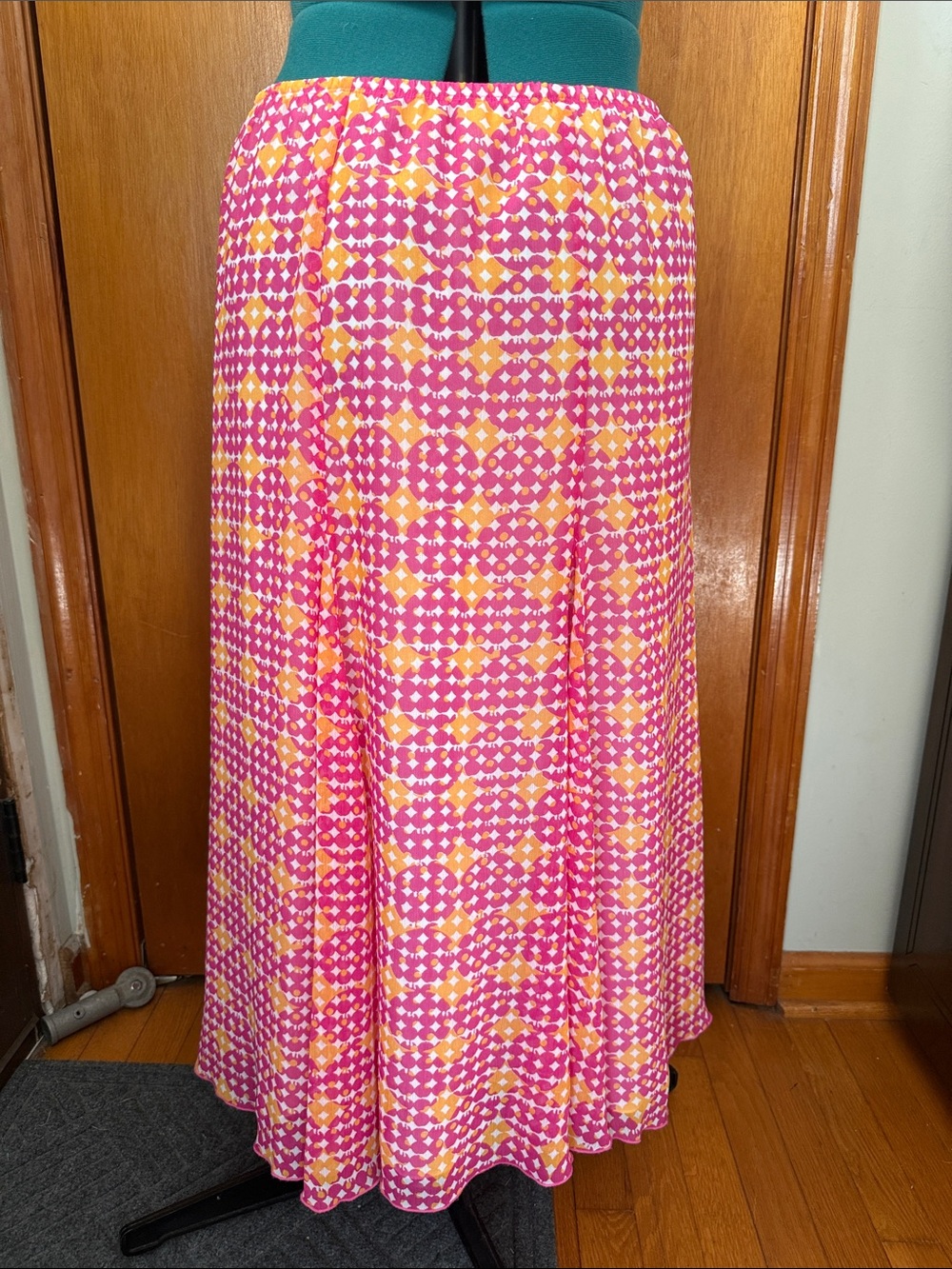Pink & Yellow Geometric Maxi Skirt - Women's